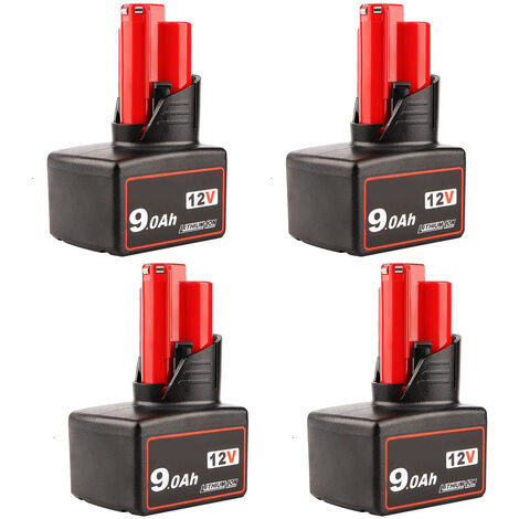 4 pièces 12V 9000mAh Batterie de Remplacement pour Batterie Milwaukee M12 Li-ION XC 48-11-2401 48-11-2402 48-11-2411 48-11-2420 48-11-2440