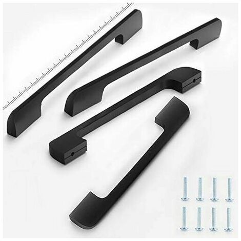 [4 Pieces] 160mm Kitchen Furniture Handle, Black Stainless Steel Cabinet Handles, Matte Black Furniture Handle, Railing Handle