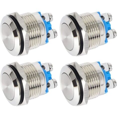 4 pièces 16mm Interrupteur à Bouton-Poussoir à Verrouillage Etanche avec Bornes à vis 3A/12 V/24 V/125 V/250 V Interrupteur à Bouton en Métal en Acier Inoxydable (Tête Plate)