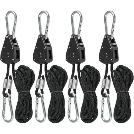 4 Pièces (2 Paires) Cordes À Cliquet Avec Crochets Pour Lampe Ou Plantes, Corde À Crochet Réglable De 220 Cm De Long