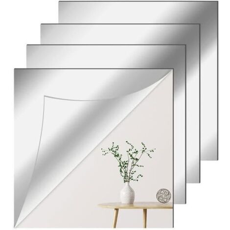 4 Pièces 30 X 30 cm Miroir Mural Autocollant , Antidéflagrant Carrés Flexible Miroir Acrylique Adhésif, Plastique Bricolage
