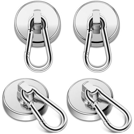 4 Pièces Ø 32mm Crochet Aimanté Puissant, Aimant Capacité de Charge 36KG/79LBS, Crochets Magnétiques Argentés Rotatifs à 360 Degrés -