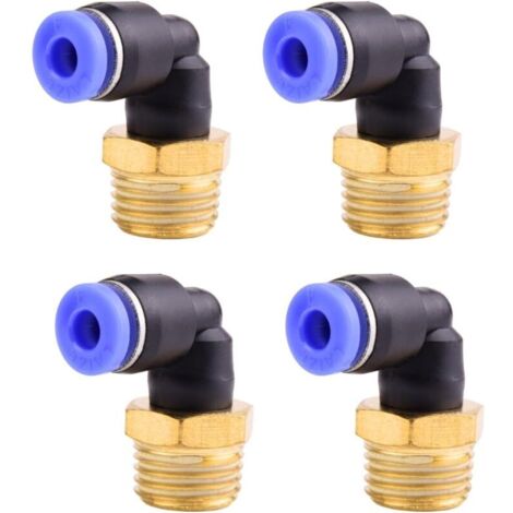 4 pièces 4mm 3/8" PT Raccords enfichables pneumatiques coudés à 90° avec filetage extérieur Raccords rapides pneumatiques pour tuyaux enfichables