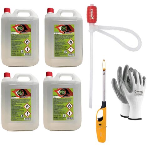 Bioéthanol 20 litres – Combustible inodore et sans fumée – Pureté 99,9 % – Comprend pompe manuelle et allume-gaz – Sprintchimica