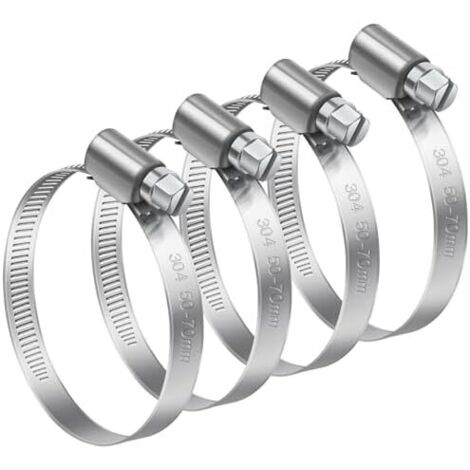 4 Pièces 50-70mm Collier de Serrage Réglable, Inox 304 Métallique pour la Plomberie, Piscine, l'Automobile et les Applications Mécaniques -