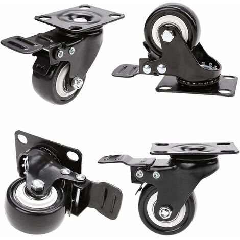 4 pièces 50mm roulettes pivotantes avec frein roulettes de meubles roulettes de transport roulettes de meubles roulettes de meubles pour palettes capacité de charge 400kg en caoutchouc
