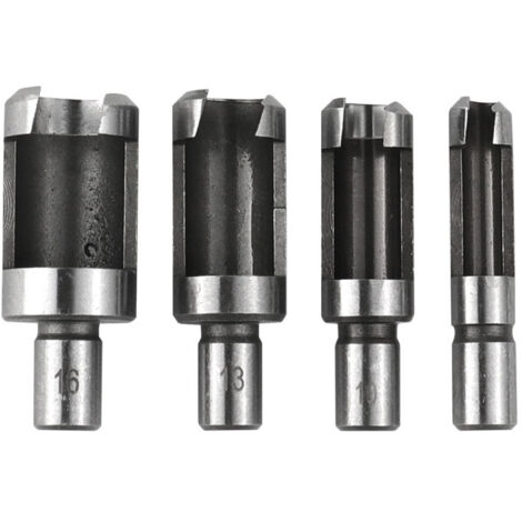 4 Pièces 6/10/13/16 mm Bois Plug Cutter Set, Tige Ronde Forets à Tenon en Acier au Carbone, Mèche à Bouchon Bois, Coupe-Bouchons Drill Bits Standards, pour le Travail du Bois