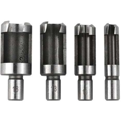 4 Pièces 6/10/13/16 mm Bois Plug Cutter Set, Tige Ronde Forets à Tenon en Acier au Carbone, Mèche à Bouchon Bois, Coupe-Bouchons Drill Bits Standards, pour le Travail du Bois