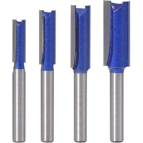 4 Pièces 6 mm Queue Fraise Defonceuse Fraise Droite Defonceuse à Bois Double Cannelure Carbure de Tungstène Router Bits pour Outils de Menuiseri, 6,35 mm/ 7,96 mm/9,52 mm/12,7 mm