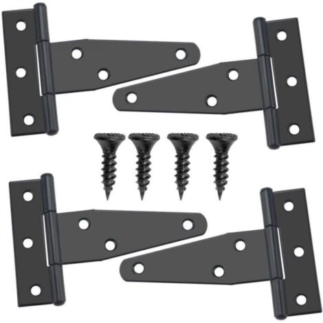 4 Pièces 73mm Charnières en T, Charnières de Porte de Grange Détachées, Porte Charnières Métallique avec 24 Vis