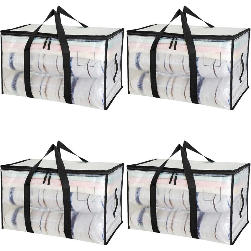 4 Pièces 95L Grands Sac de Rangement avec Couvercle et Poignées Renforcées,Sac de Rangement PP Transparent, Pour le déménagement,le rangement des
