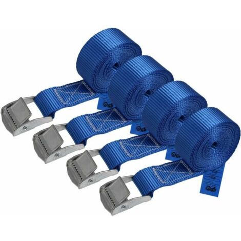 4 pieces à 2.5 cm x 2 m Sangle à Griffe Sangle d'arrimage Sangle de Fixation - Bleu - Charge maximale 250 kg