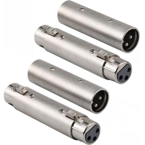 4 Pièces Adaptateur de changeur de genre XLR vers XLR, coupleur de connecteur XLR mâle à mâle/femelle à femelle à 3 broches Compatible avec microphone, mélangeur