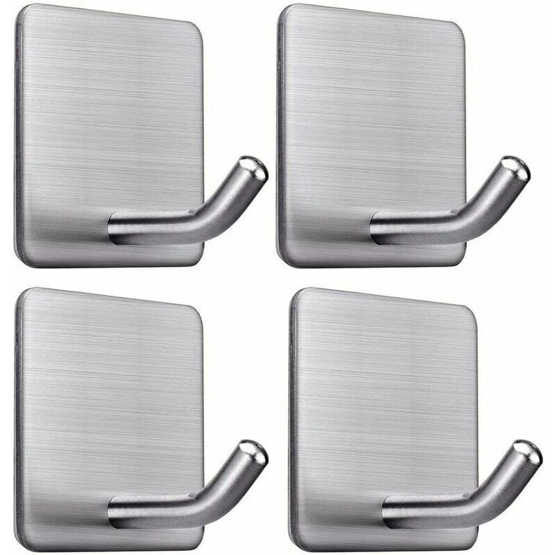 4 Pieces Adhesive Hook, 8kg Max Stainless Steel Bathroom Wall Hook, Towel Bar With Adhesive Tape, Home and Office, Self-Adhesive - 1
