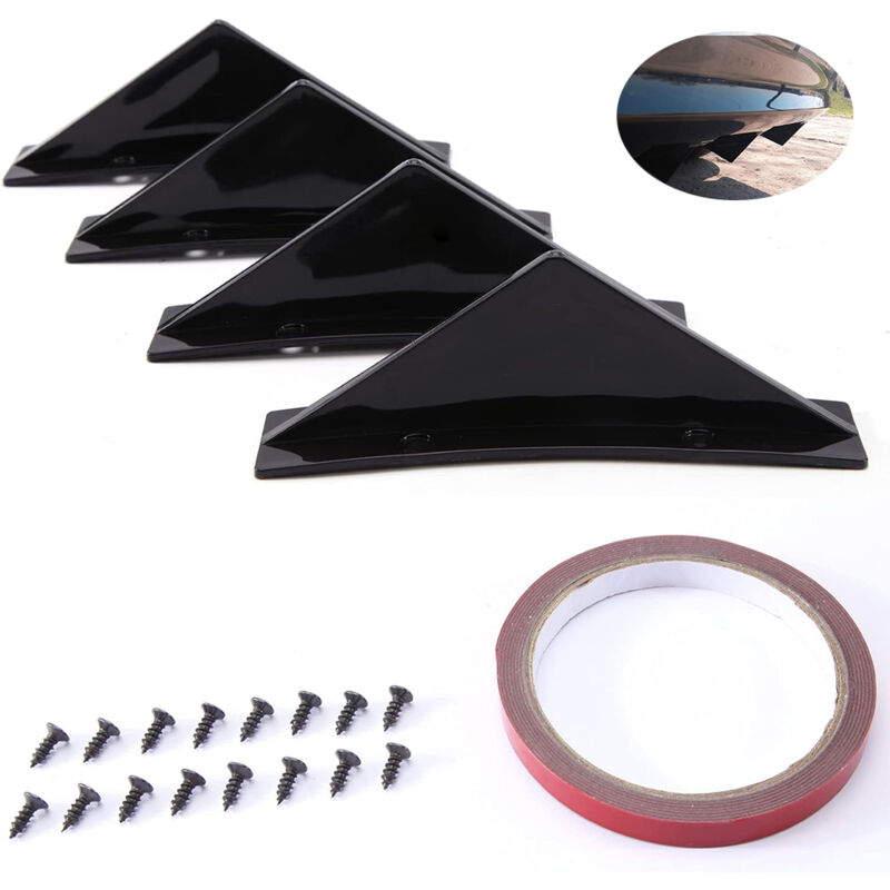 Csparkv - 4 Pièces Aileron de Pare-chocs Arrière de Voiture Universel Brillant Noir Auto Pare-chocs Arrière Lèvre Diffuseur Spoiler de Requin Arrière