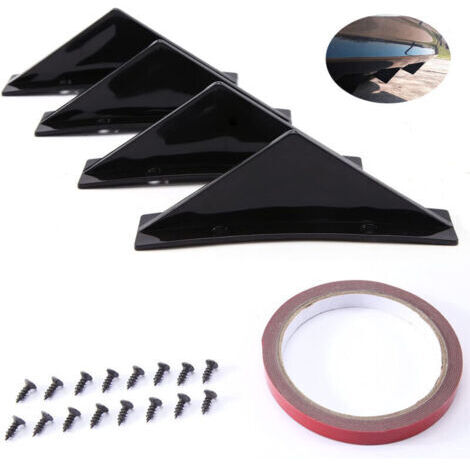 4 Pièces Aileron de Pare-chocs Arrière de Voiture Universel Brillant Noir Auto Pare-chocs Arrière Lèvre Diffuseur Spoiler de Requin Arrière Forme Arquée Séparateur Accessoires