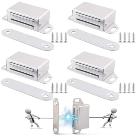 4 Pièces Aimant Porte Placard,Loquet Magnetique De Acier,Aimant Puissant,Fermeture Placard pour Fermoir Aimanté Tiroirs Douche Armoire -
