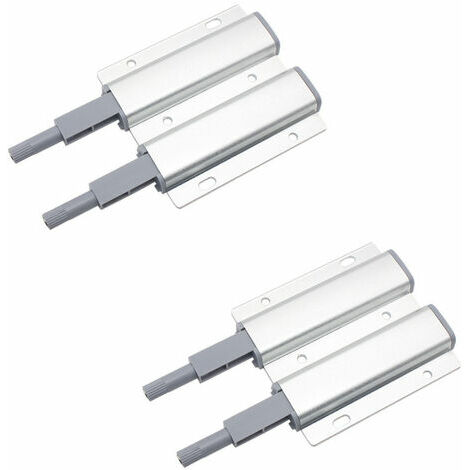 4 Pièces Aluminium Loquet Magnetique Porte Fermeture Push Open Amortisseur,Push to Open Aimant Porte Placard -Argent
