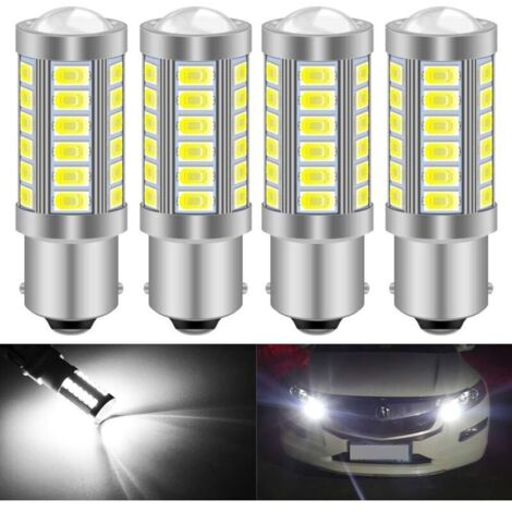 4 pièces, ampoules LED 1156 BA15S 1141 7056 5630 à 33 diodes SMD, blanches, 900 lumens, 8000 K, très brillantes, pour feux de position, frein, clignotants et stop, 12 V, 3,6 W