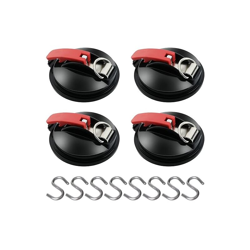 Alovez - 4 Pièces Ancre à Ventouse avec Fixation du Crochet d'Arrimage, 8 Crochets de Fixation en s, Crochet de Fixation de Ventouse Auvent pour