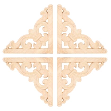 4 Pièces Applique Bois Sculpté Style Baroque pour Porte Meuble Décoration Intérieure 11x11 cm