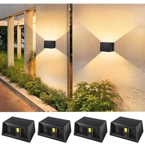 4 Pièces Applique Murale Extérieur 3000K Lumière Chaude Lampe Solaire Murale Exterieur Applique Murale Solaire Vintage, Réglable Up Down Lumière étanche IP65 pour Jardin Mur Clôture
