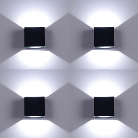 4 pièces applique murale LED 6W applique murale intérieure moderne blanc froid 6000K noir carré applique murale pour chambre salon