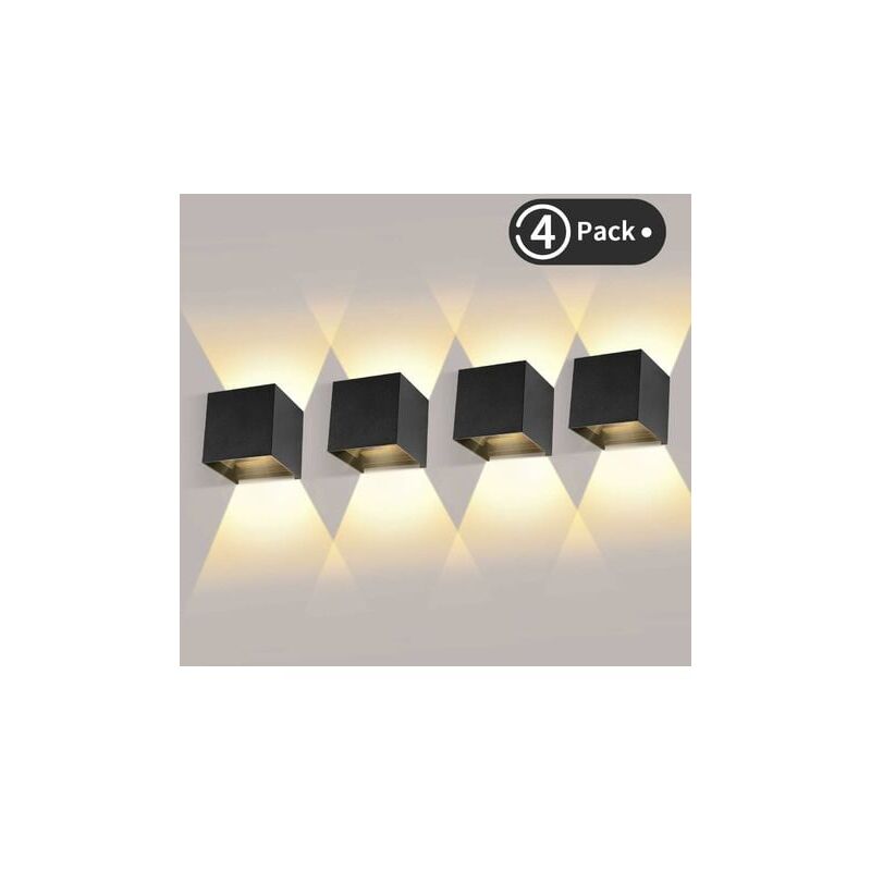 Choyclit - 4 Pièces Applique Murale led Exterieur 12W Appliques Murales Interieur 3000K Blanc Chaud Design Etanche IP65 - Noir