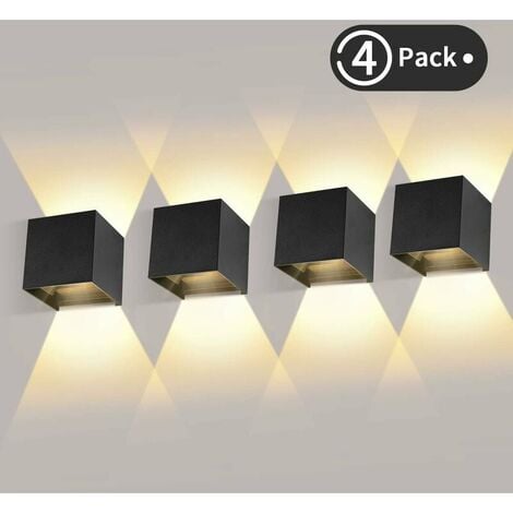 DERRUI 4 Pièces Applique Murale LED Exterieur 12W Appliques Murales Interieur 3000K Blanc Chaud Design Etanche IP65 - Noir