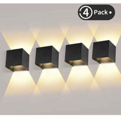 4 Pièces Applique Murale LED Exterieur 12W Appliques Murales Interieur 3000K Blanc Chaud Design Etanche IP65 - Noir