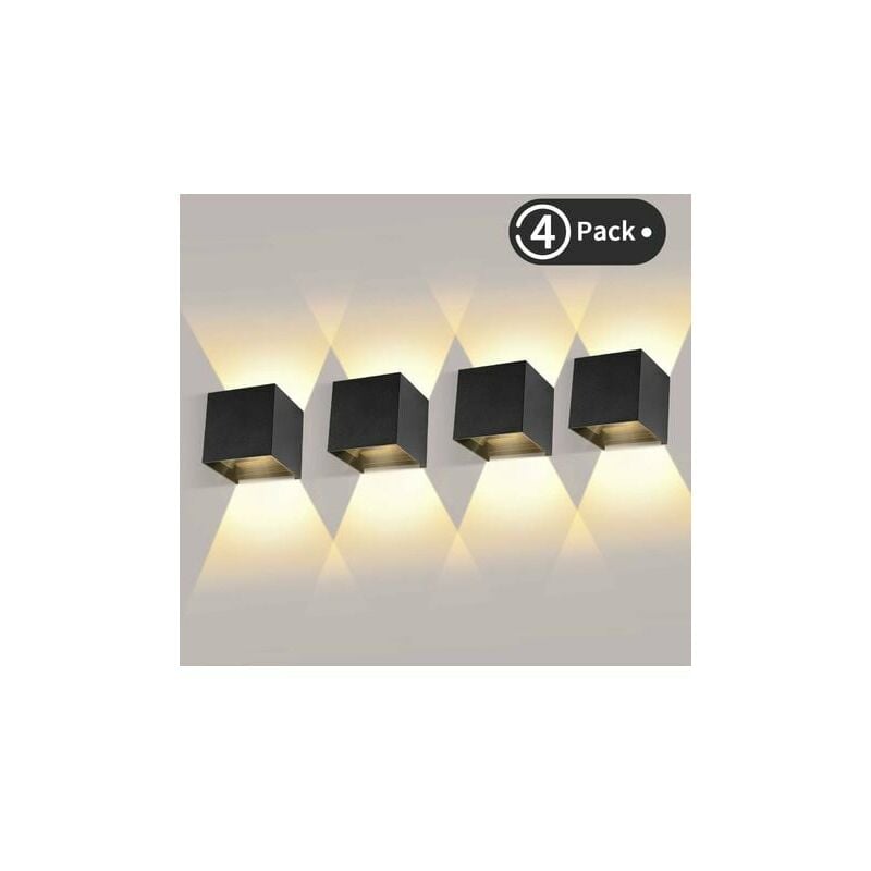 4 Pièces Applique Murale LED Exterieur 12W, design étanche IP65, noir élégant