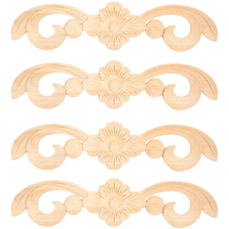 4 Pièces Appliques Bois Sculpté Fleur 25x6cm Décoration Meuble Maison Accessoire Déco Intérieur