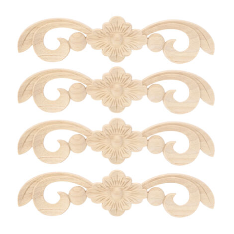 4 Pièces Appliques Longues Sculptées Motif Fleur pour Décor Meubles et Intérieur