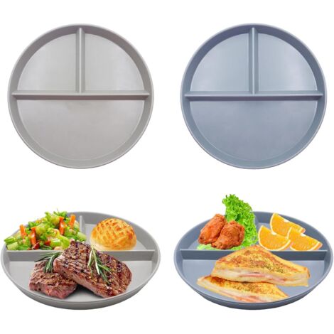 4 Pièces Assiettes Divisées Compartiment Assiette Regime Portion Adulte Plate Incassable RéSistant au Micro-Ondes et au Lave-Vaisselle Réutilisables, Sans BPA pour Adultes (22  22cm)