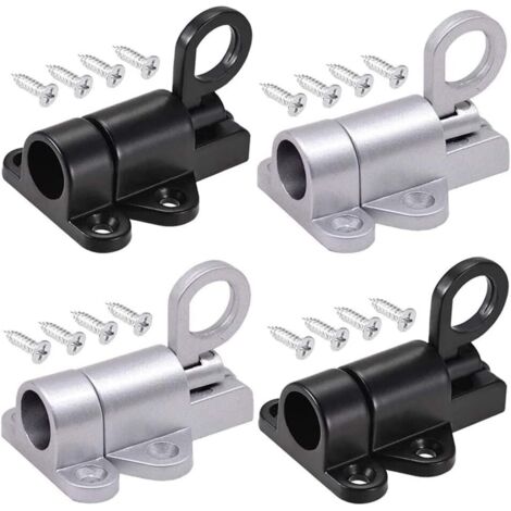 4 Pieces Automatic Door Lock, Bolt Door Latch, Door Catch, Spring Bounce Lock, with 16 Screws, for Windows, Wooden Doors, Cupboard Doors (Black and Silver)