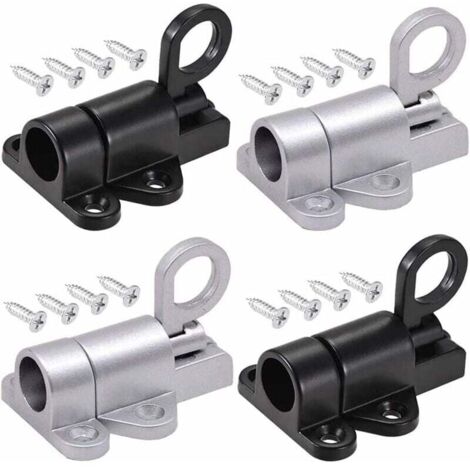 4 Pièces Automatique Verrou de Porte, Boulon Porte Loquet, Loquet de Porte, Ressort Bounce Verrou, avec 16 Vis, pour Fenêtres, Portes en Bois, Portes de Placard (Noir et Argent)