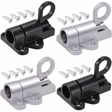 4 Pièces Automatique Verrou de Porte, Boulon Porte Loquet, Loquet de Porte, Ressort Bounce Verrou, avec 16 Vis, pour Fenêtres, Portes en Bois, Portes de Placard (Noir et Argent)