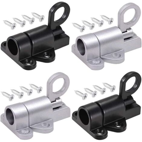 4 Pièces Automatique Verrou de Porte, Boulon Porte Loquet, Loquet de Porte, Ressort Bounce Verrou, avec 16 Vis, pour Fenêtres, Portes en Bois, Portes de Placard (Noir et Argent)