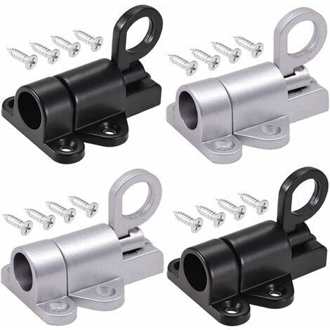 4 Pièces Automatique Verrou de Porte, Boulon Porte Loquet, Loquet de Porte, Ressort Bounce Verrou, avec 16 Vis, pour Fenêtres, Portes en Bois, Portes de Placard (Noir et Argent)dengyank