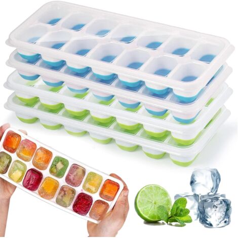 4 Pièces bacs à glaçons en silicone avec couvercle,Moule à Glaçons,Certifié LFGB - Sans BPA,bacs à glaçons carrés faciles à retirer(2 Vert+2 Bleu)