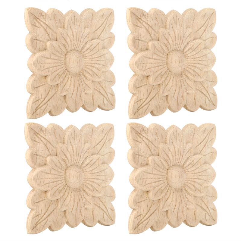 4 pièces belle fleur motif bois sculpté appliques meubles décoration jardin porte accessoires