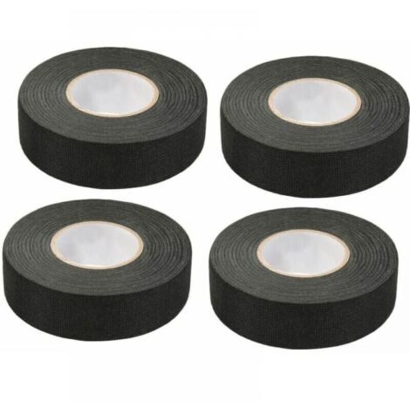 4 Pieces Black Self-Adhesive Tape (1.5 cm x 15 m) - Car Cloth Tape, High Temperature Adhesive Tape, Strong Black Tape, Fabric Tape, Car Wiring