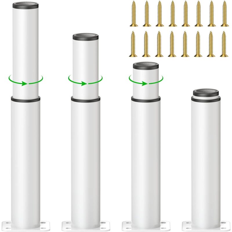 Linghhang - 4 Pièces Blanc Pieds de Meubles Réglables, 18cm Pied Cuisine Réglables, Hauteur Réglable est de, Ronds Métal Acier Inoxydable Canapé