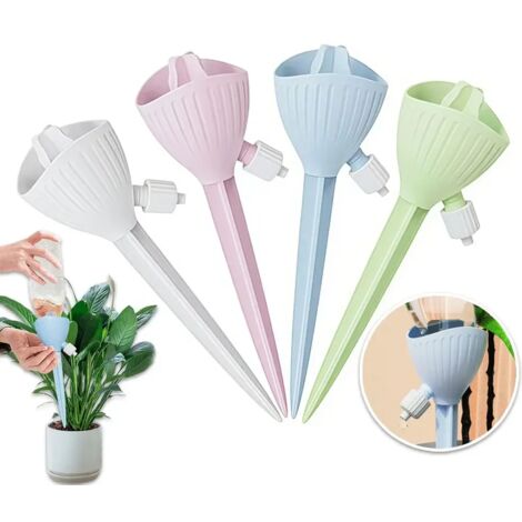 (4 pièces blanches) 4 dispositifs d'arrosage automatique réglables pour plantes, système d'irrigation goutte à goutte réutilisable pour plantes à fleurs de jardin