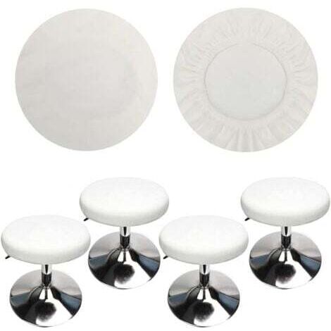 (4 Pièces Blanc)Housse Tabouret Rond Housse Tabouret de Bar, Tissu de Luxe, Diamètre 30-40cm, Extensible, Infroissable, Lavable et Anti-Poussière