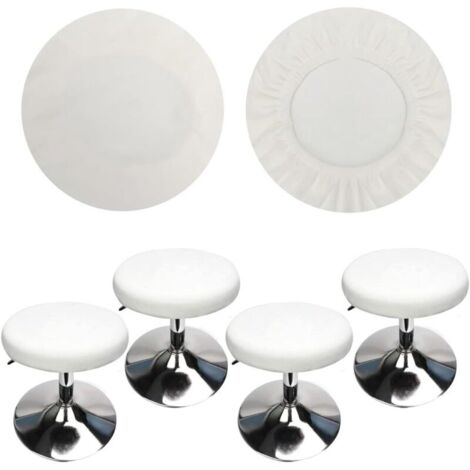 (4 Pièces Blanc)Housse Tabouret Rond Housse Tabouret de Bar, Tissu de Luxe, Diamètre 30-40cm, Extensible, Infroissable, Lavable et Anti-Poussière