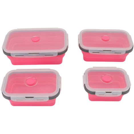 4 Pièces Boîte Repas Silicone Collapsible, Récipient Alimentaire Portable pour Déjeuner Hommes Femmes Rouge Rose