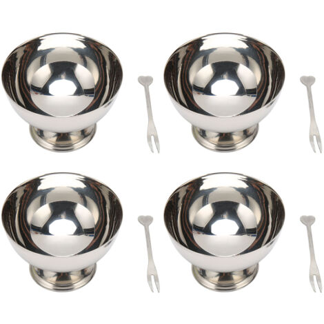 4 pièces Bols à Glace avec Pied en Acier Inoxydable, Récutilisables pour Sundaes, Fruits et Snacks de Fête