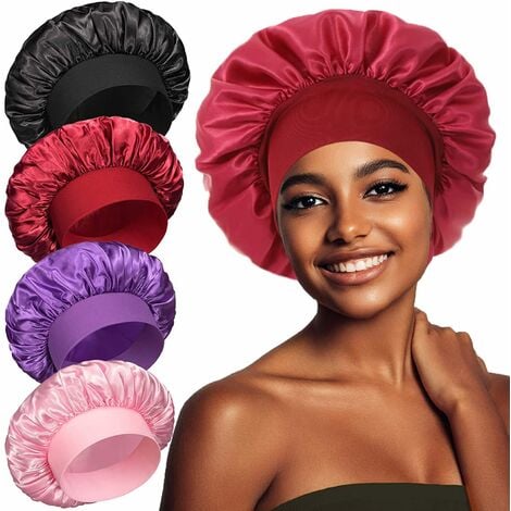 2 PCS Bonnet Soie Cheveux Nuit, Bonnet de Nuit Élastique Réutilisable Bonnet  en Satin pour Soin des Cheveux Femme Cheveux Longs Cheveux Bouclés  Accessoires pour le Bain (Cyan+Noir)