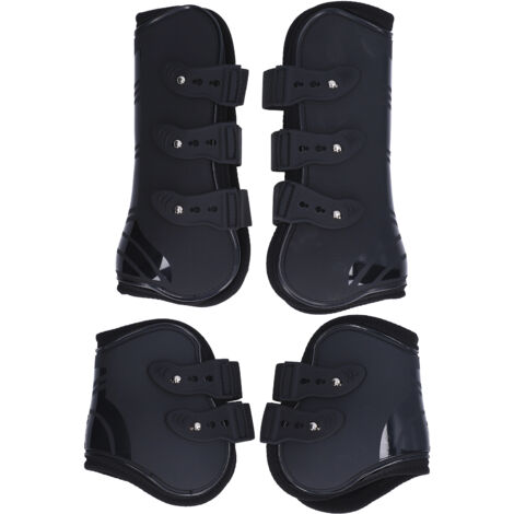 4 pièces bottes de tendon de cheval sûr doux résistant à l'usure coque en PU protection pour chevaux un ensemble de noir avant et arrière M